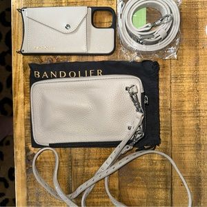 Bandolier Expanded Leather Pouch Griege iPhone 11 Case With Card Holder 2 Straps